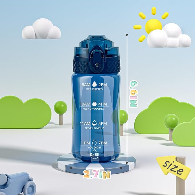 OLDLEY 12oz Kids Water Bottle for School - Motivational With Silicone Straw, Leak-Proof Tritan BPA-Free, Reusable for Girls Boys, Cherry Blossom