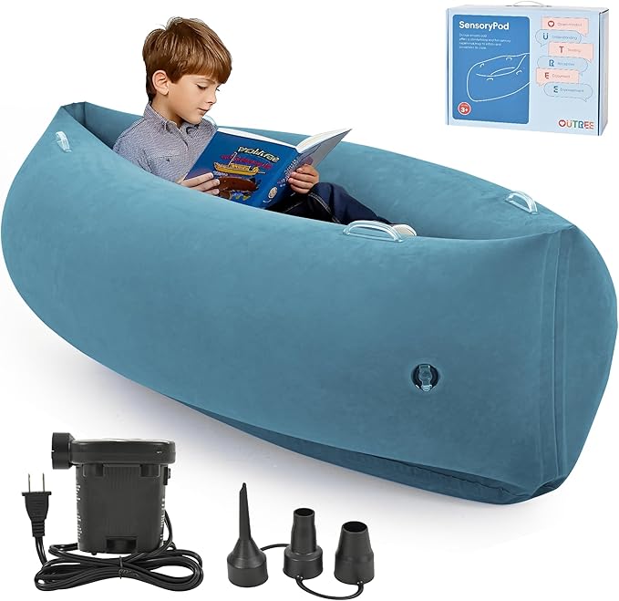 OUTREE Sensory Chair for Kids,60" Includes Electric Air Pump,Inflatable Sensory pod for Children,Sensory Toys for Kids with Autism,Sensory Peapod,Light Blue