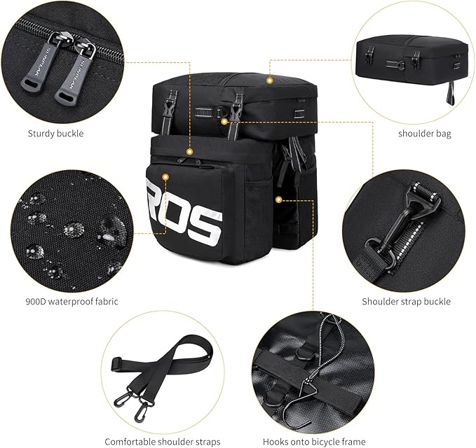 Roswheel Bike Bag Accessories Panniers for Bicycle Rear Rack Bag 50L Waterproof Mountain Electric Bike Saddle Bags for Cycling Traveling Commuting
