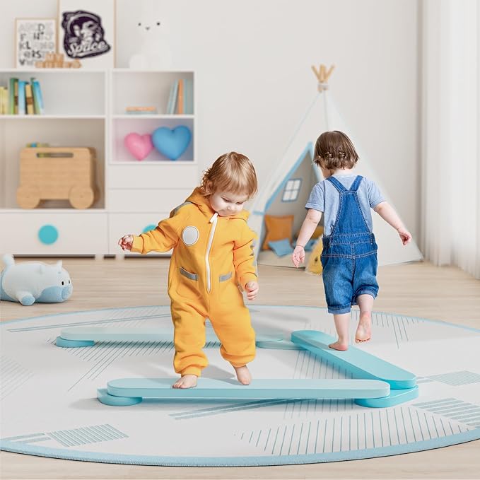 BlueWood Balance Beam for Kids 3-5, Toddler Sensory Wooden Toys and Stepping Stones, Build Coordination Gymnastics Obstacle Motor Skill for Kid