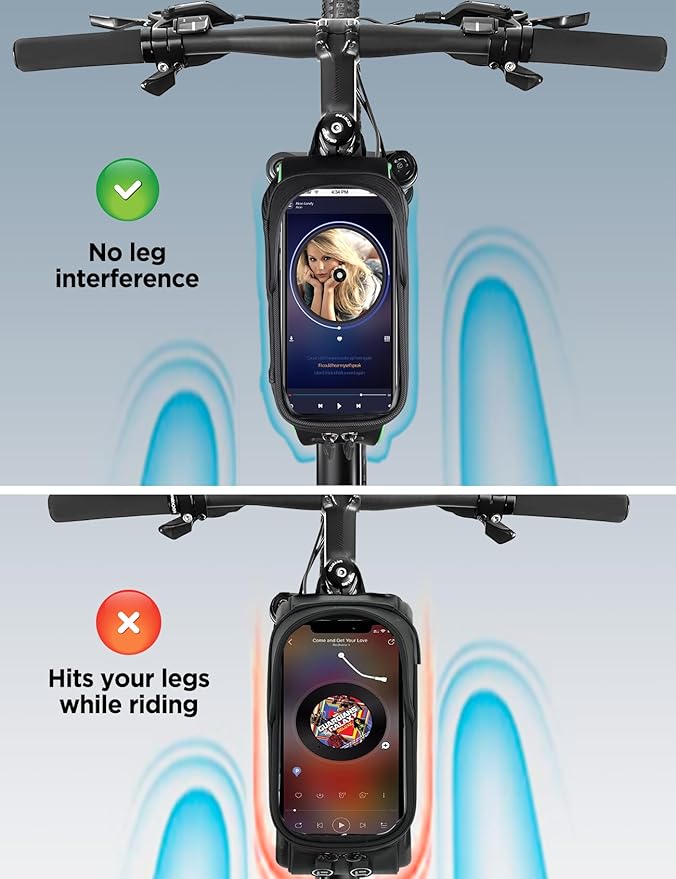 Bike Phone Holder Bag, EVA Waterproof Bicycle Front Frame Bag, Bike Accessories Cycling Pouch with Sensitive TPU Touch-Screen, Bicycle Phone Mount with Rain Cover for Phone under 7" (Green, 7 inch)