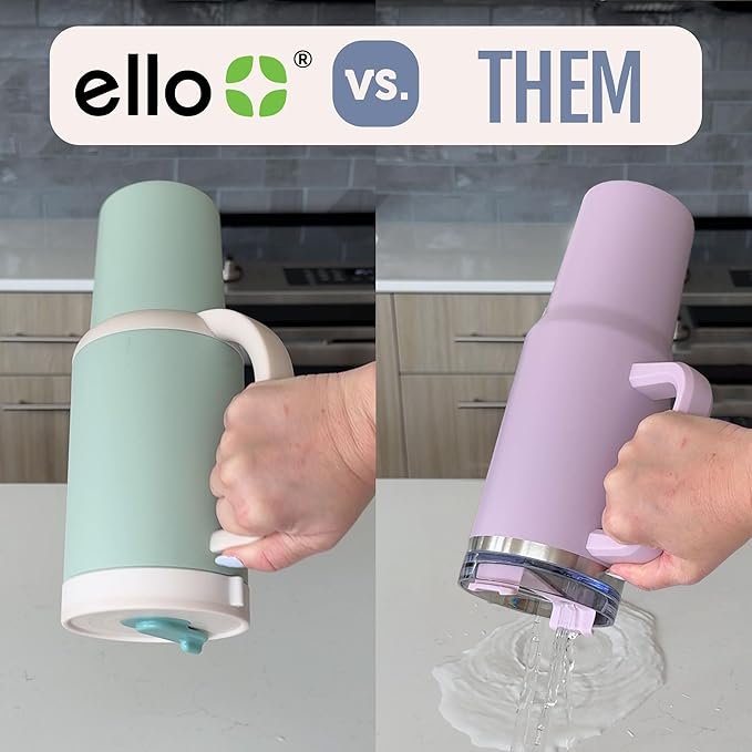 Ello Oasis 24oz Tumbler with Handle & Retracting Straw | Reusable Insulated Stainless Steel Cup 100% Leakproof, Gifts for Teens Women Men | Keeps cold for 24 Hours, Cup Holder Friendly, Twilight Blush