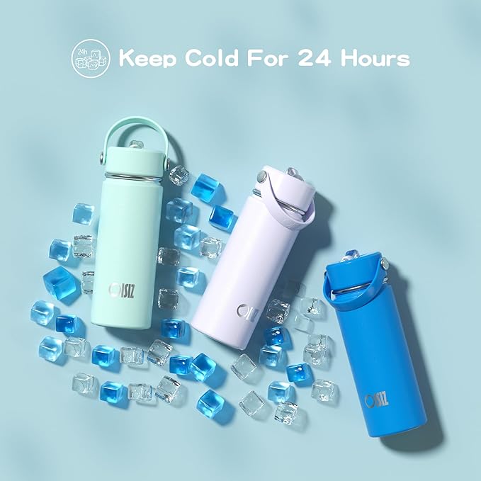 OISIZ 18oz Kids Water Bottle with Straw Lid, Vacuum Insulated Water Bottle 316 Stainless Steel Water Bottles for Kids for School, Leakproof Water Bottle, BPA Free and Keep Cold for 24 Hours