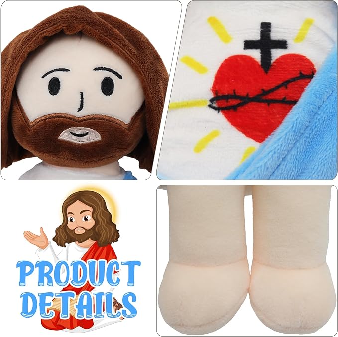 13" Jesus Plush Toy Heart of Jesus Plushie Savior Stuffed Doll for Church Sunday School Religious Easter Gift for Children Kids