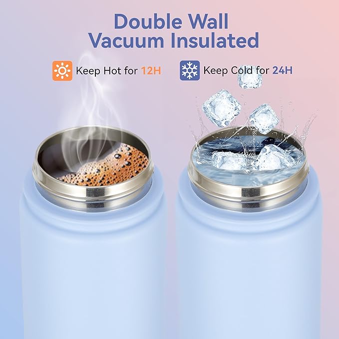 HASLE OUTFITTERS Insulated Water Bottle 16 oz Double Wall Vacuum Stainless Steel Water Bottle Leak Proof for School Wide Mouth with Straw Lid & Spout Lid Keeps Cold and Hot(Candy,4pack)