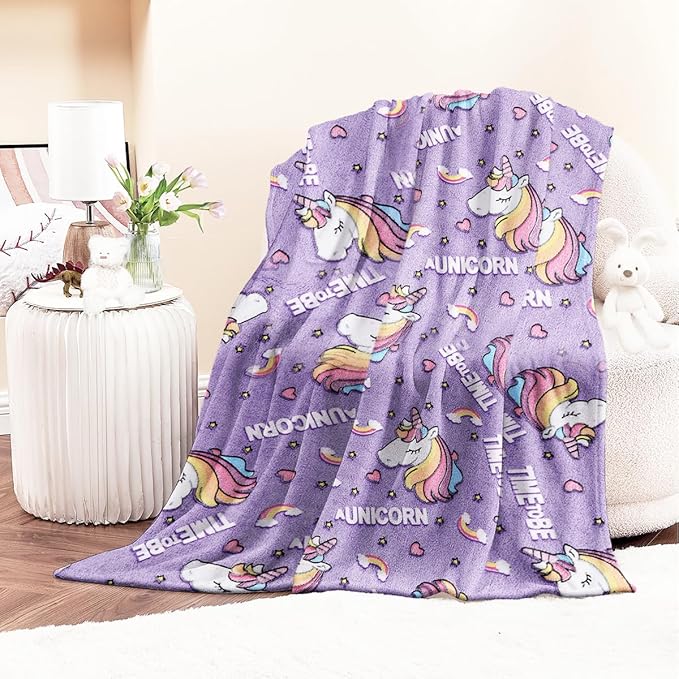 Wajade Unicorn Gifts for Girls - Glow in The Dark Unicorn Blanket Birthday Christmas Decor for Kids Age 3 4 5 6 7 8 9 10 11 12 Years Old Teens Child Toddler Throw Violet 60"x80"