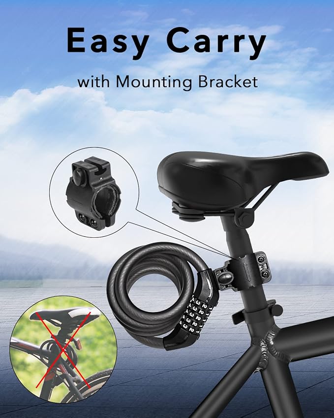 Bike Lock Cable with Combination,High Security 5-Digit Resettable Combination Bicycle Lock Anti-Theft, with Mounting Bracket for Bikes and Scooters
