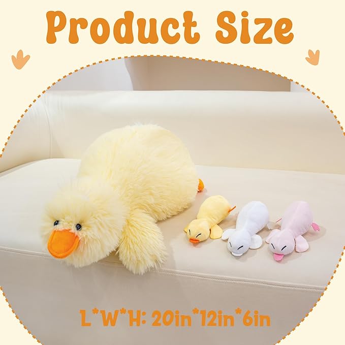 4Pcs Fluffy Duck Plush Toys, 20" Mommy Duck Stuffed Animal with 3 Ducklings Inside, 2.6lbs Weighted Stuffed Animal with babies Inside, Soft Farm Animal Plush for Kid on Birthday Children's Day