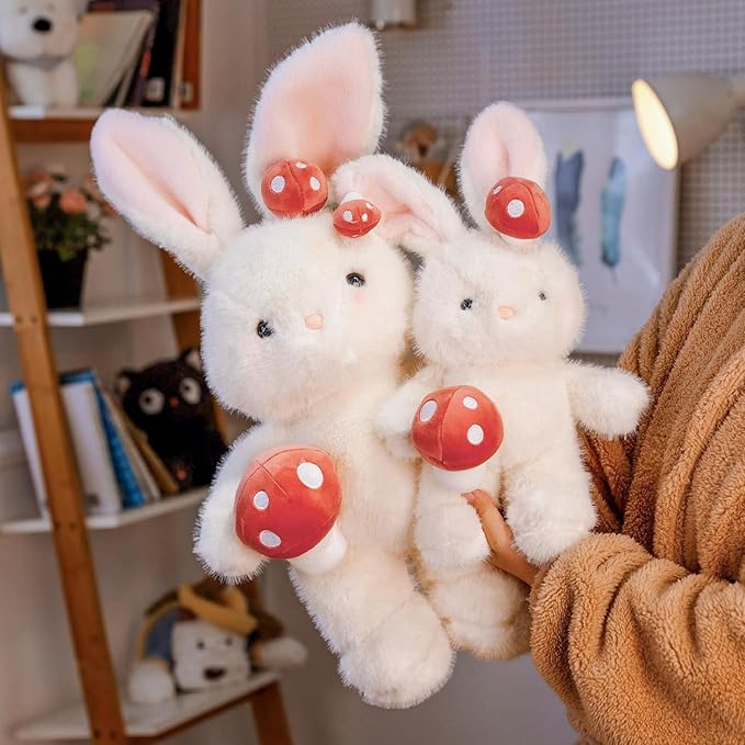 PEACH CAT Mushroom Bunny Stuffed Animals 15.7" Cute Rabbit Plushies Soft Plush Toys Gifts for Kids White
