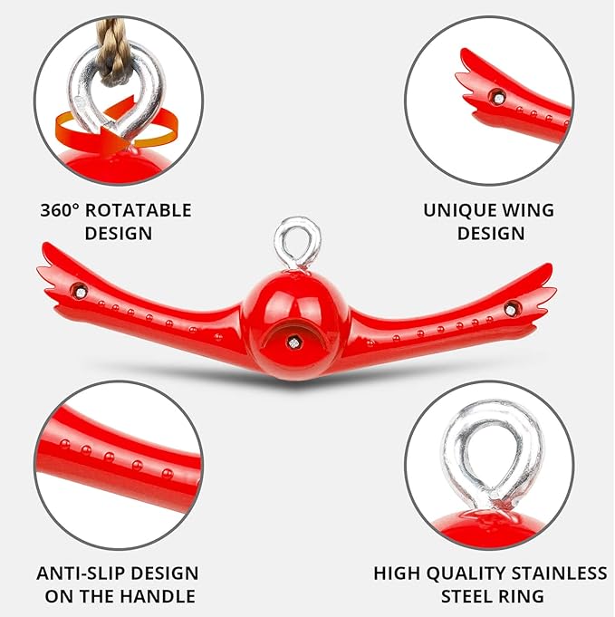 Ninja-Twister Swing Spins Set: Slackline Attachments - 360° Handle Twist-Spin Flips Toy Activate Ninja Powers Warrior Accessories Kids Hang Toys for Playground Backyard, Red