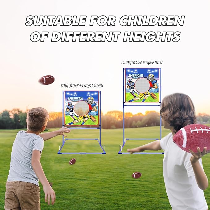 VATOS Football Toss Target Games with 4 Inflatable Footballs - Indoor Outdoor Backyard Throwing Sport Toy for Kids, Football Passing Targets Party Game for Boys Girls and Family Fun Play