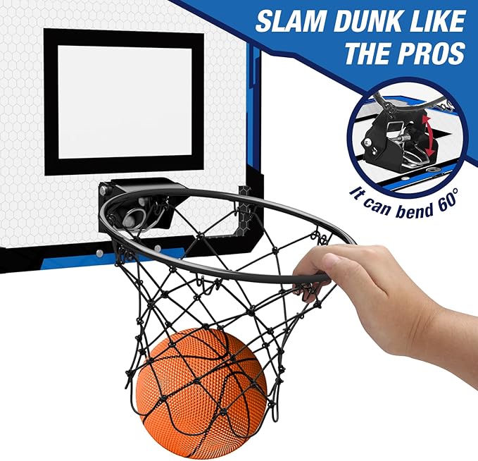 2 Player Basketball Game, Dual Shot Over The Door Mini Basketball Hoop Indoor with Scoreboard, Basketball Toy Gifts for Kids Boys Girls Adults, Suit for Bedroom/Office/Outdoor/Pool, Blue