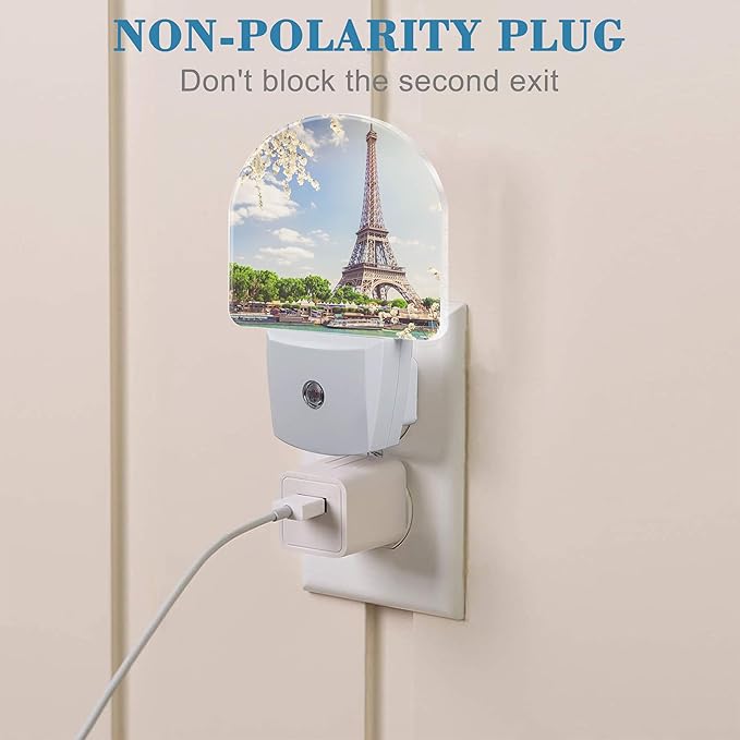 Plug in Night Lights Eiffel Tour Over Seine River Nightlight Plug Into Wall Dusk to Dawn Sensor LED Night Light for Kid Girls Boys Room Decor, Hallway, Kitchen, Bathroom, Nursery, Stairs