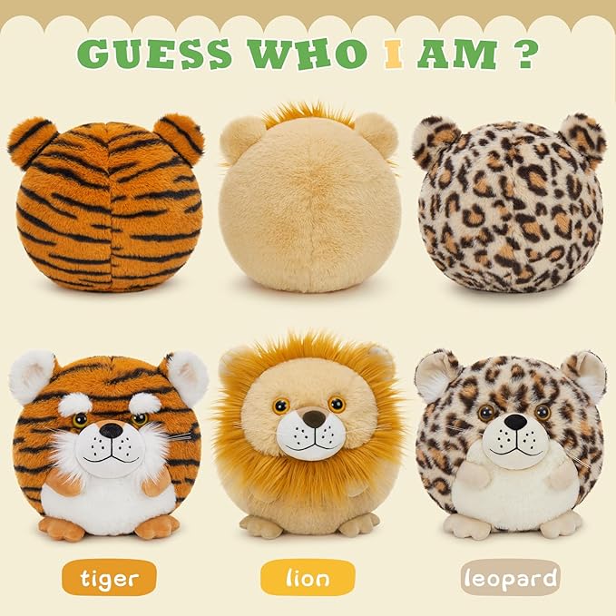 MaoGoLan 3 Pack Large Stuffed Animal Plush Pillows Leopard Cheetah Tiger Lion Toy in Bulk, Safari Decorations Gifts for Girls Women Kids Adults Christmas Valentine's Day Birthday