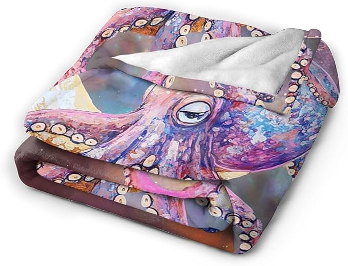 Octopus Blanket Fleece Soft Warm Plush Octopus Moon Galaxy Throw Blanket Lightweight Plush Fuzzy Cozy Funny Animal Blankets for Lover Kids Adult Suitable for Couch Sofa Bed 60"X50"