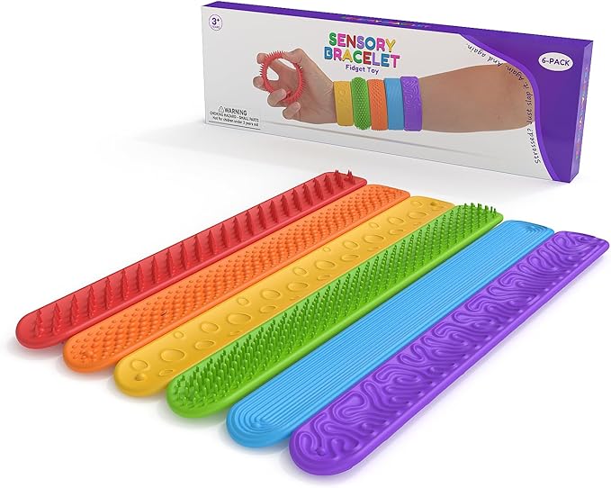 6-Pack Sensory Stretchy Fidget Toys for Kids - Stress Relief Toys for Anxiety, ADHD, Autism Special Needs, Sensory Slap Bracelet for Toddlers Boys Girls Adults, Ideal Christmas Stocking Stuffers