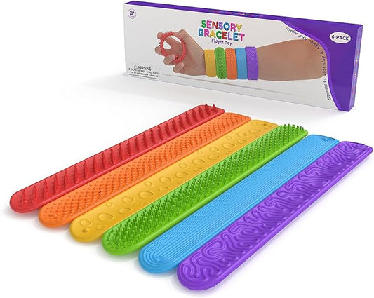 6-Pack Sensory Stretchy Fidget Toys for Kids - Stress Relief Toys for Anxiety, ADHD, Autism Special Needs, Sensory Slap Bracelet for Toddlers Boys Girls Adults, Ideal Christmas Stocking Stuffers