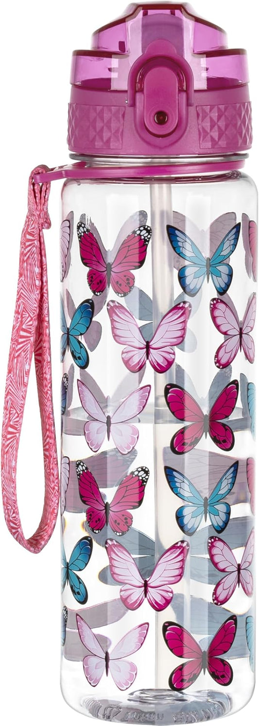 OLDLEY 17oz Kids Water Bottle for school Girls Boys, Water Bottle With Silicone Straw, Leak-Proof Tritan BPA-Free, Reusable water bottles for kids, Colorblock Butterflies