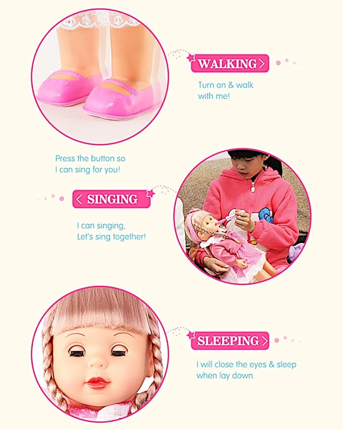 POCO DIVO Walking Doll 17" Interactive Vinyl Toy Baby Sonic Control Cuddly Girl Singing Talking Blonde Princess with Blinking Eyes