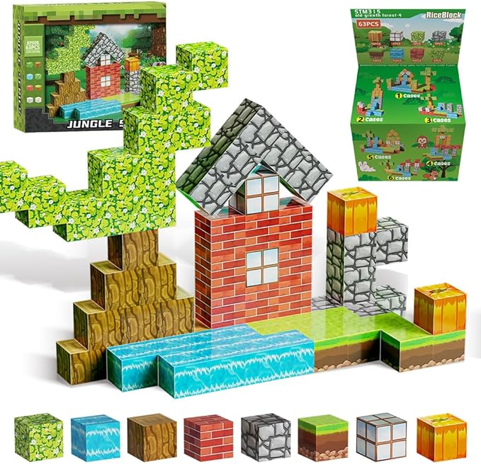 Magnetic Blocks Cubes Toys for Kids, Travel Building Toys for Toddlers Boys & Girls, Magnet Building Blocks Construction Education Learning Toys, 63PCS