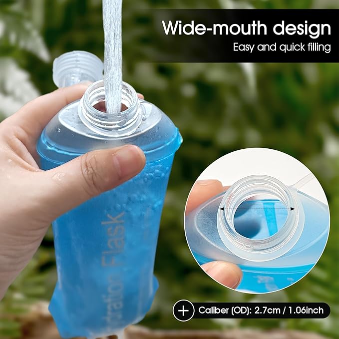 GYGYL Soft Flask, TPU Collapsible Soft Water Bottle for Hydration Pack, Running Vest, Leak-Proof Folding Water Bottle for Hiking Cycling Climbing Jogging-150ml Blue, 2pcs