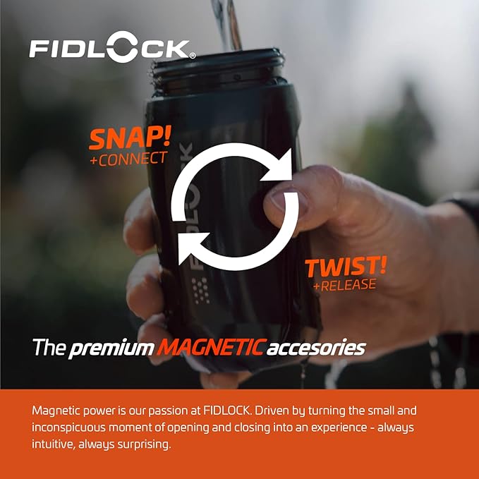 FIDLOCK Twist Bottle 450ml/15oz + Base Systems | New Leak-Proof, Self-Sealing Bottle Cap | Bike Water Bottle Holder with No Screws & Attached Bottle | Cage Free Magnetic Rack | Black