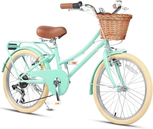 Glerc 20 24 26 Inch Beach Cruiser Bike, 6-Speed Hybrid City Bicycle for Girls Youth and Over 6 Years Old, Missy Bike with Wicker Basket & Lightweight, Multiple Colors