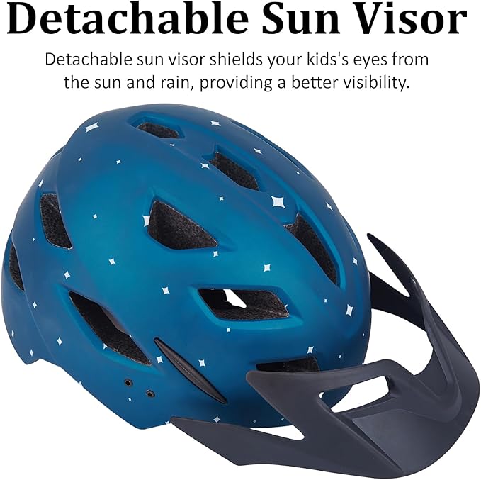 Kids Bike Helmet, Youth Toddler Boys Girls Helmets, 2 Size Adjustable for Ages 2-3-5-8-14 Years, Child Helmet with Visor and LED Light, Lightweight Multi-Sport Bicycle Scooter Cycling Helmets