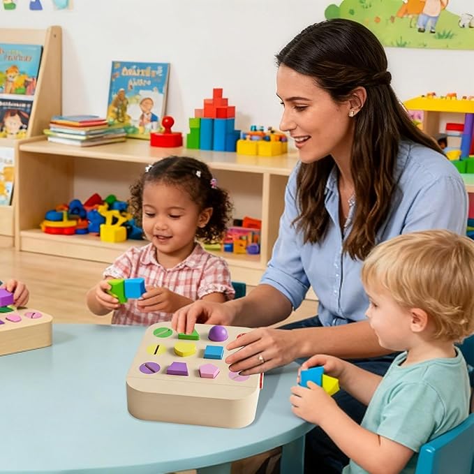 Wooden Shape Sorter Toy - Wood Shape Matching Toys Educational Color Sorting Games - for Preschool Learning Activity Baby Girl Toddler Boy Kid Birthday