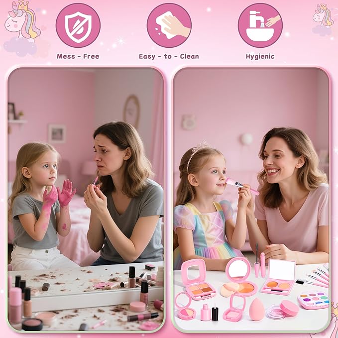 Play Makeup Set for Kids 3-5, Pretend Kids Fake Makeup Kit for Toddlers, Little Girl Make Up Kits 4-6, Fake Make up Toys for Birthday Unicorn Gift, Toys for 3 4 5 6 7 8 Year Old Girls