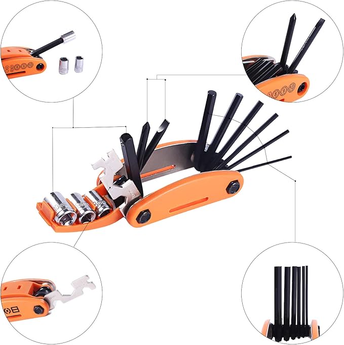 YBEKI 10-in-1 Bike Repair Kit with, 3-in-1 Tire Levers, Glueless Patches, Multifunctional Bone Wrench & Waterproof Saddle Bag | Compact Bicycle Multi-Tool Kit for Emergency Roadside Repairs