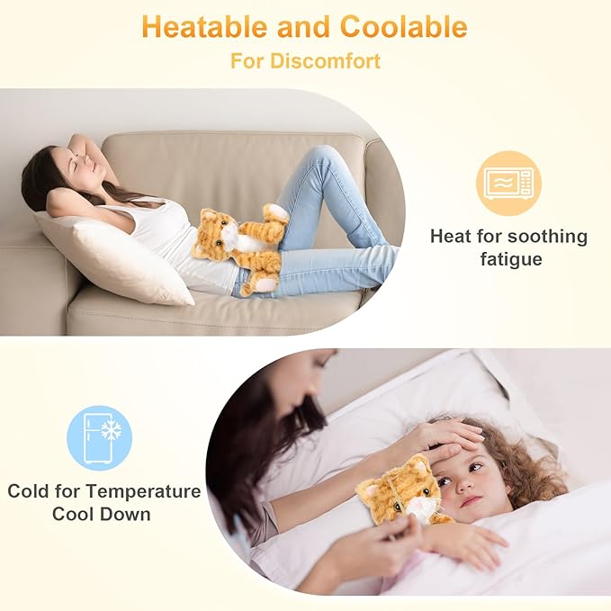 Heatable & Coolable Orange Cat Stuffed Animal, Cat Heating Pad Microwavable for Soothing & Relaxation, Lavender Scented Orange Cat Plush Toy for Stress Relief, Stuffed Cat Toys for Kids