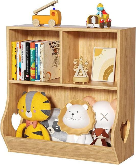 Lerliuo Baby Toddler Bookshelf and Storage Organizer, Kids Cabinet and Bookcase, Wooden 3 Cubby Children Book Shelf for Playroom, Bedroom, Nursery, School 23.62'' H (Natural)