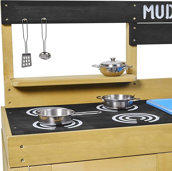 TP Toys, Kids Mud Kitchen | Backyard Kitchen Playset with Pretend Play Kitchen Accessories & Water Pan for Preschool Outdoor Play | for Ages 3-8 | Sustainable Sourcing from FSC Certified Timber.