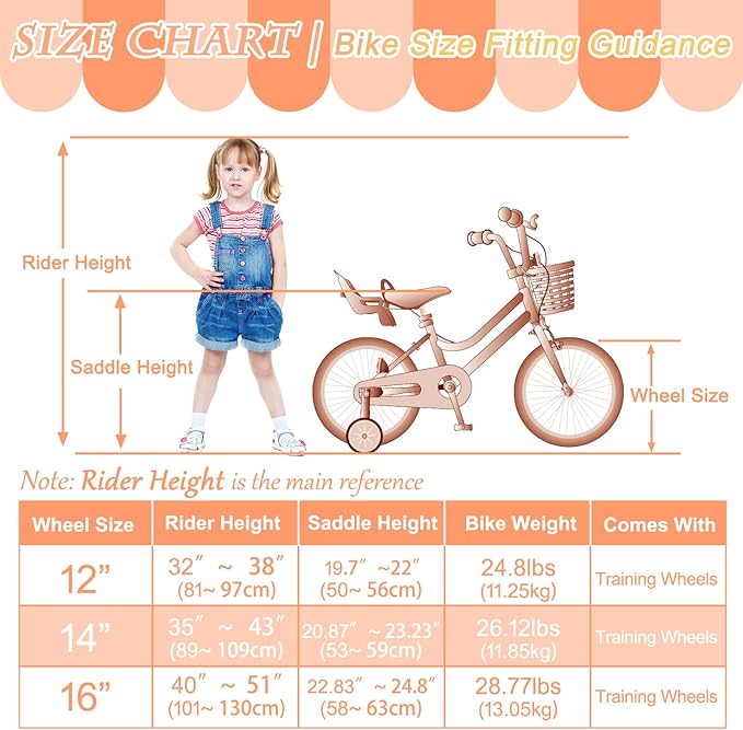 XJD Girls Bike for Toddlers and Kids Ages 2-12 Years Old,12 14 16 Inch Kids Bike with Training Wheels & Basket