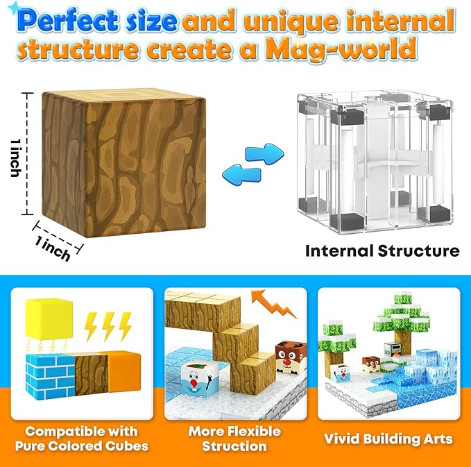 120PCS Large Magnetic Blocks-Build Mine Magnet World Ice & Sword Edition, Building Blocks Kids Toys STEM Sensory Toys for Ages 3-4 5-7 8-13, Gifts for 3 4 5 6 7 8 Year Old Boys Girls