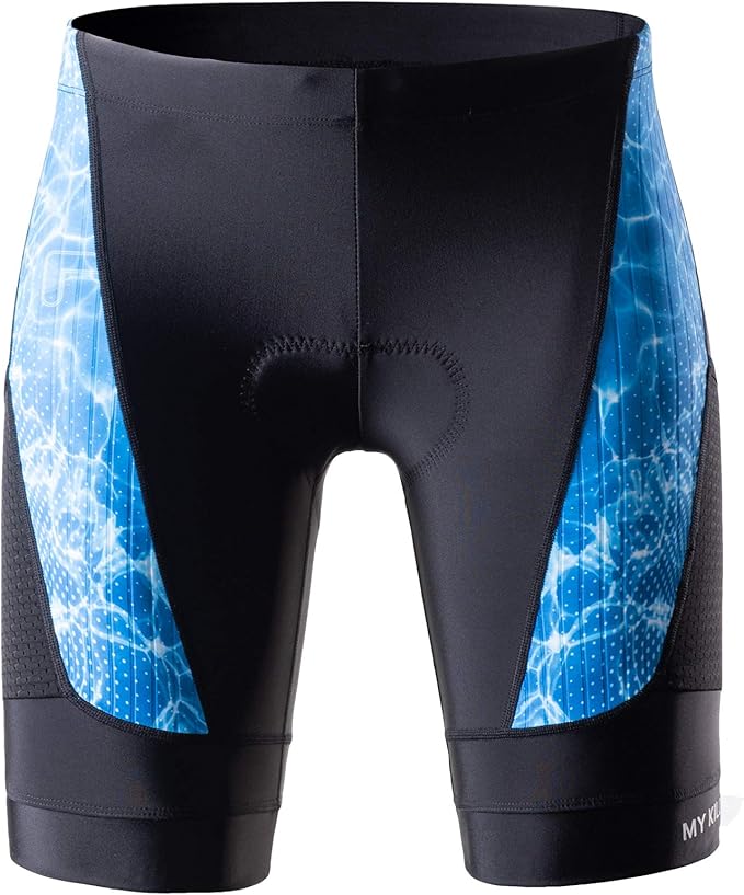 MY KILOMETRE Mens Triathlon Shorts with Adjustable Drawstring Easy Reach Leg Pockets Chamois for Long-Distance Tri Race
