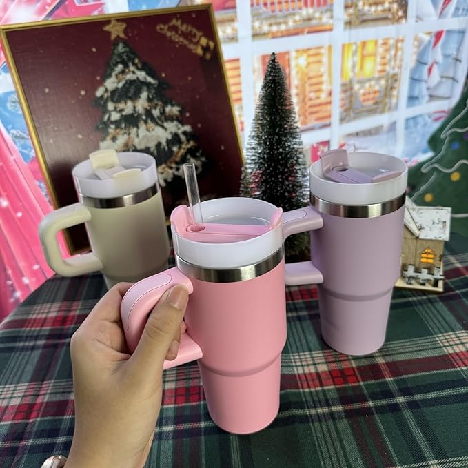 14 oz Tumbler with Handle and Straw, 14oz Tumbler with Lid and Straw for Kids Stainless Steel Tumblers, Car Mug Outdoor Sports Travel Gift, Keeps Drinks Cold up to 24 Hrs(White)