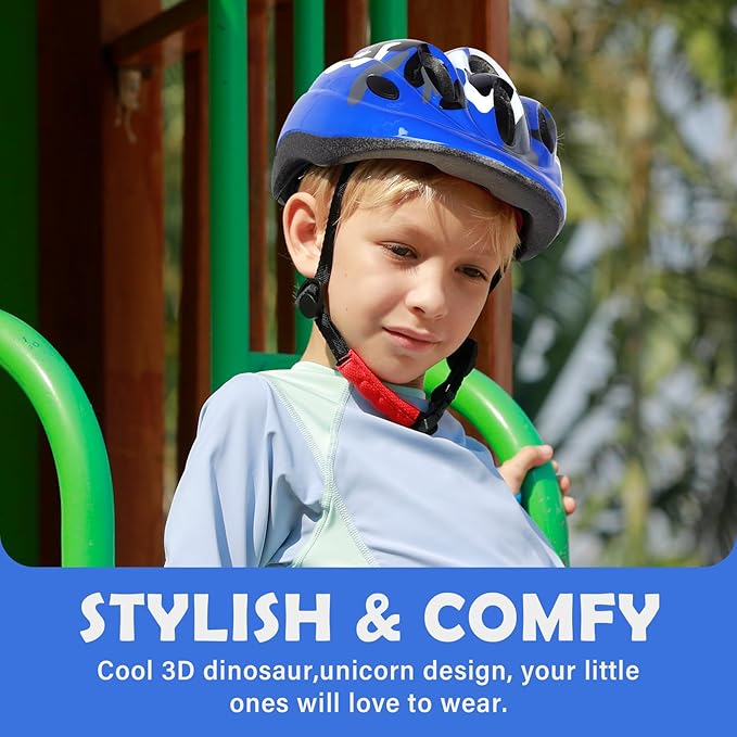 Kids Toddler Bike Helmet, Adjustable Boys Girl Helmets from Baby to Children(Age 1-8), Multi Sports for Bicycle Skate Scooter with LED Light