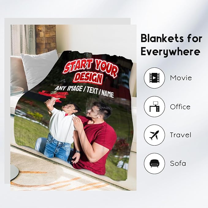 Personalized Blanket with Photo - Custom Gift for Kid Teens Adults - Picture Blankets with Name, Soft Fleece Throw for Couch, Bed