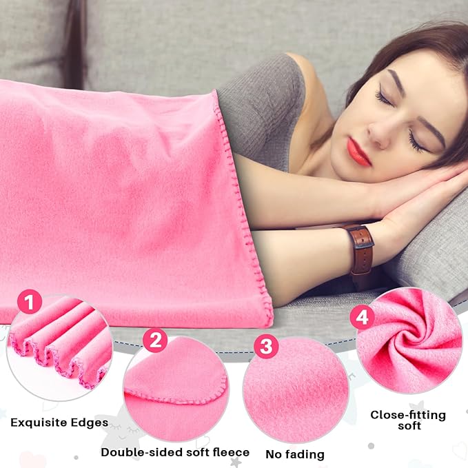 Newwiee 24 Pcs Fleece Throw Blankets Bulk Outdoor Wedding Guest Gifts Soft Lightweight Sleepover Lap Blankets Pet Home Sofa Couch Office Donation Homeless, 50 x 60 Inch (Light Pink/White)