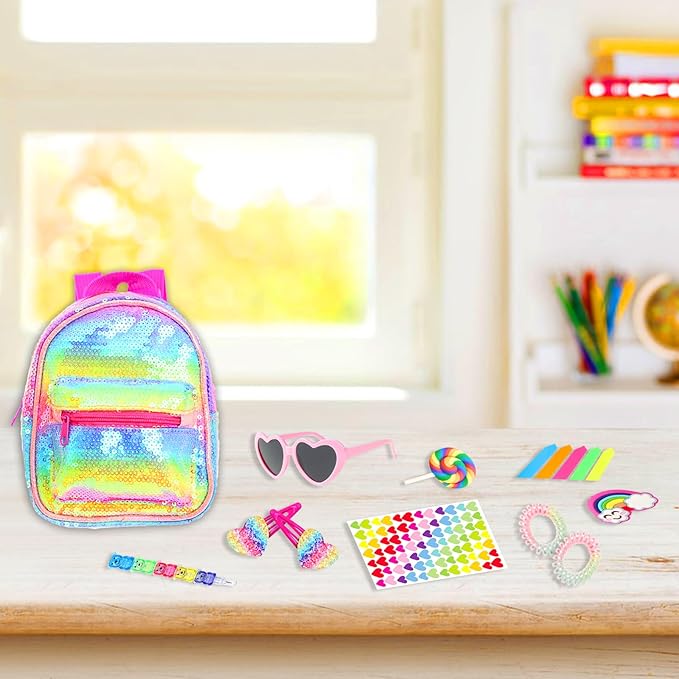 UNICORN ELEMENT 14 Pcs American 18 Inch Girl Doll Accessories School Supplies Set - Doll Backpack, School Supplies, Sunglasses & Hairclips for My Life, Journey & Other 18" Dolls