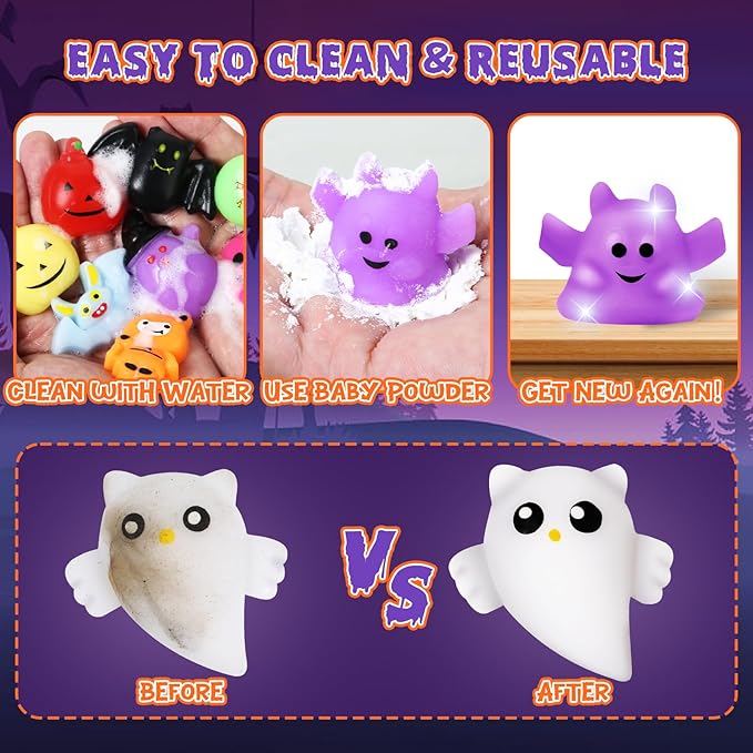 OCHIDO 200 PCS Squishy Toys, Halloween Party Favors Bulk for Kids, Halloween Mochi Squishy Toys, Halloween Toys for Trick or Treat, School Classroom Rewards Prizes
