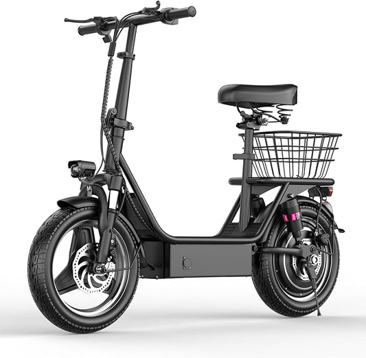 Electric Scooter Adults, 850W Peak Motor, 25 Miles Range, EScooter 25MPH Top Speed, 14" Foldable Electric Scooter with Seat and Basket for Cargo, Dual Suspension for Commuting
