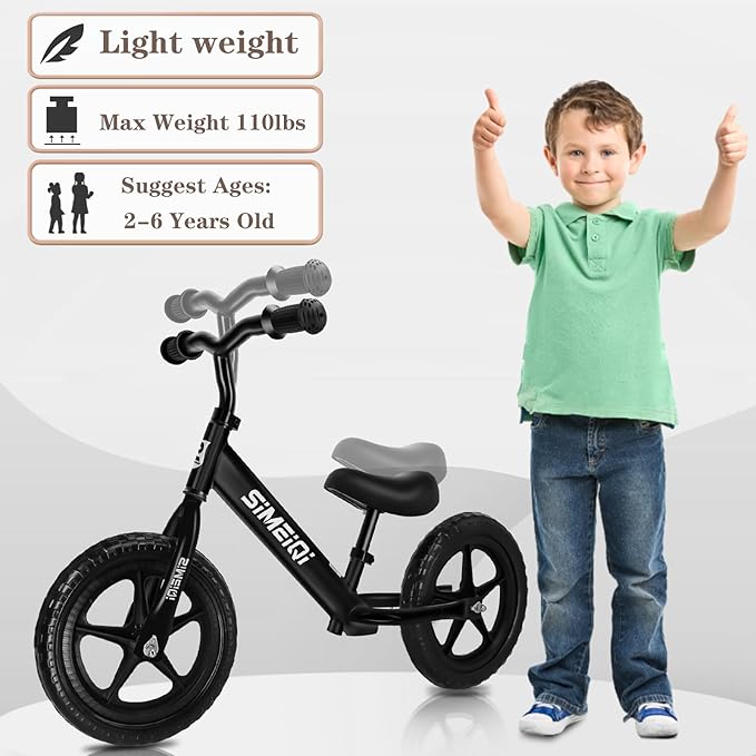 SIMEIQI 12" Balance Bike for Boys Girls 2 3 4 5 Years Old No Pedal Walking Balance Training Sports Bicycle for Kids Toddlers