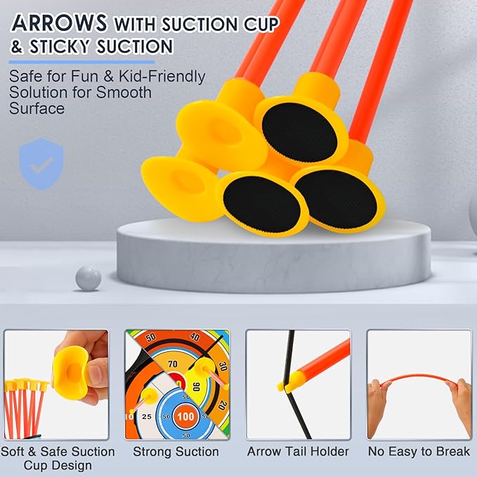 2 Pack Bow and Arrow Set with 29in Large Dart Board, LED Light Up Archery Set for Kids with 20 Suction Cup Arrows&12 Sticky Balls Standing Target Indoor Outdoor Toys Must Have for Boys Girls 3-12 yo