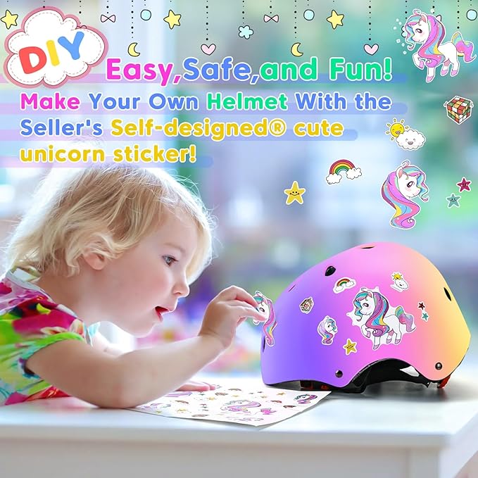 Color Gradient Adjustable Kids Bike Helmet Toddler Skateboard Helmets Boys Girls Child Ventilation Helmet for Multi-Sports Skating Cycling Scooter Balance