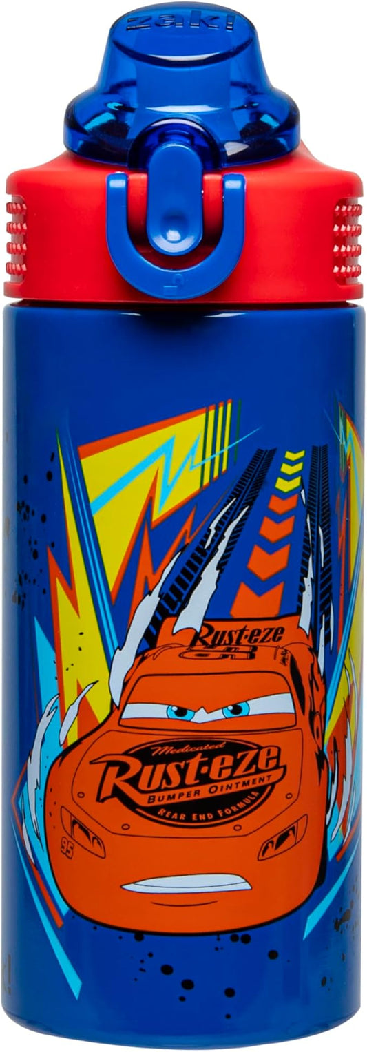 Zak Designs Disney Pixar Cars Sage Kids Water Bottle For School or Travel, 14oz Stainless Steel Water Bottle With Straw, Handle, and Leak-Proof, Pop-Up Spout Cover (Lightning McQueen)