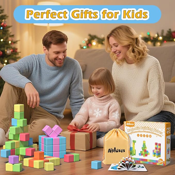 42PCS Magnetic Blocks Set, Magnet Building Cubes for Toddlers, Travel Sensory Autism Preschool Montessori Toys for 3 4 5 6 7 8 Year Old, Birthday Girls Boys Gifts