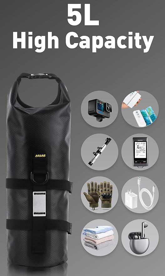 WEEROCK 5L Bike Bag Front Fork Bag 1 Pack Waterproof Bicycle Bag Large Capacity Quick Release Bike Pannier for Mountain Bike MTB, Cruiser Bike, Traveling Bike